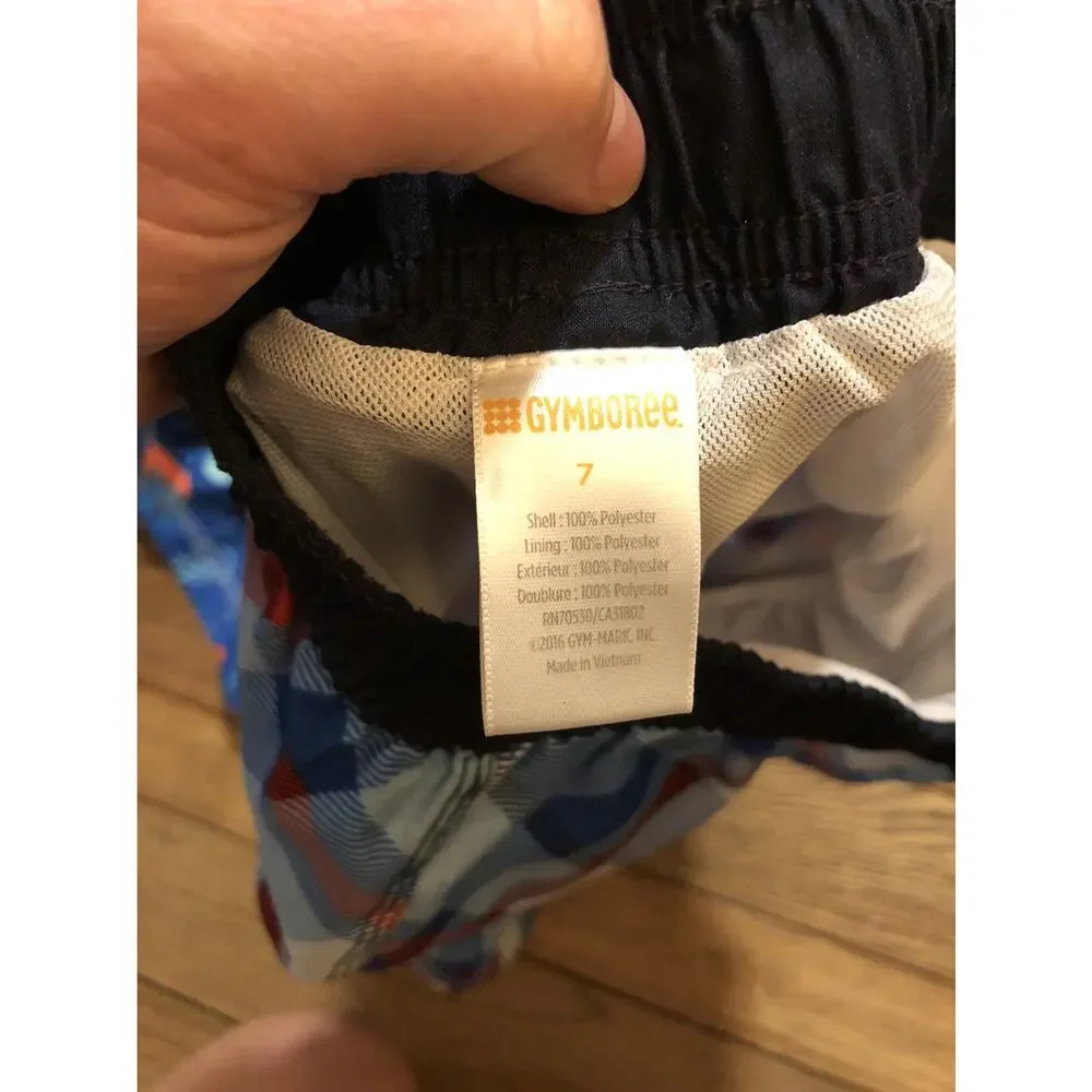 Gymboree Blue Red Orange Fish Plaid Bathing Suits size 7